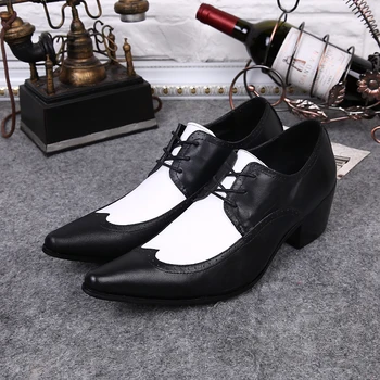 

Pointed Toe Genuine Leather Oxford Men Shoes High Heel Wedding Dress Shoes Men's Business Casual Height Increase Elevator Shoes