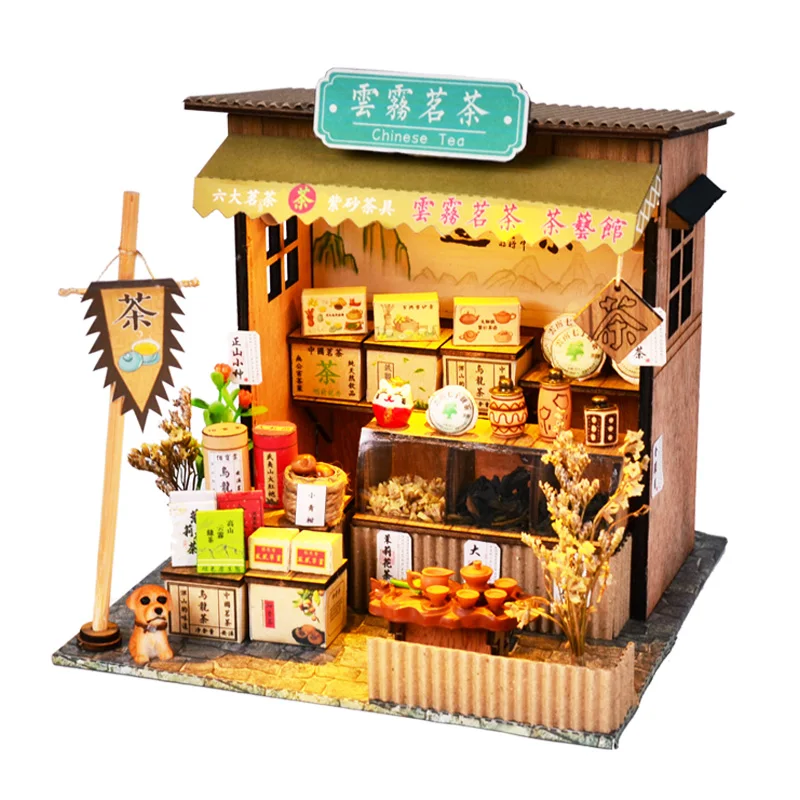 

DIY Dollhouse Creative Chinese Style House Wooden Hand-assembled Street View Theater DIY Ornaments Food and Play Model Toy