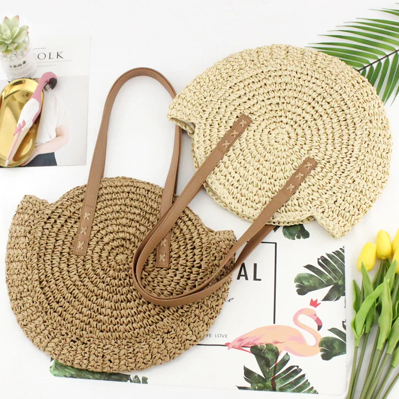 

New Round Paper Rope Straw Bag, One Shoulder Fashion Leisure Woven Bag, Beach Bag, Retro Leisure Woven Women Bag