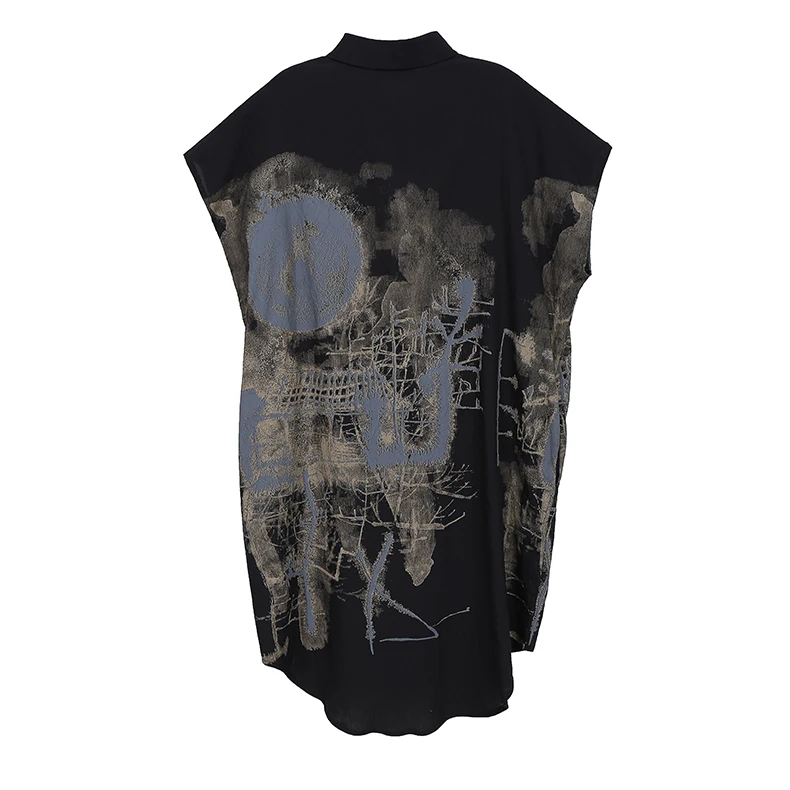 New Fashion Painted Style Black Vintage Shirt Dress