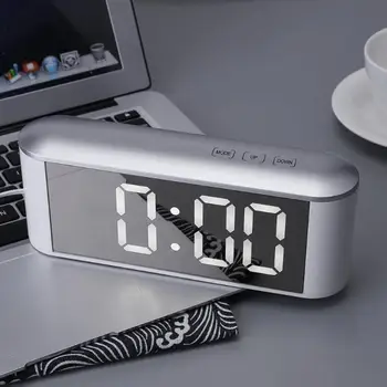 

Table Desk LED Screen Mirror Digital Time Temperature Display Snooze Alarm Clock LED Screen Temperature Display Adjustment