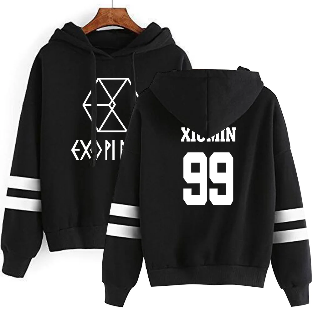 

EXO Hoodie Women Harajuku Casual Hoodies Sweatshirt Korean Style Loose Hoody Ladies Warm Sweatshirts Stripe Pullover Top Hip Hop