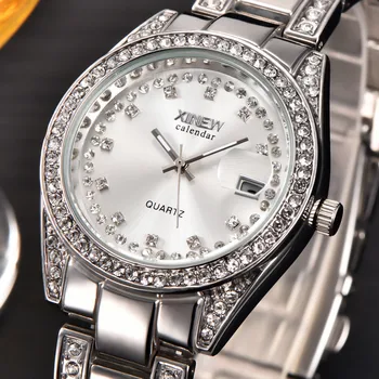 

Luxury Womens Watch XINEW Girl Unisex Stainless Steel Date Quartz Wrist Watch relogio feminino Reloj Mujer Clock montre femme