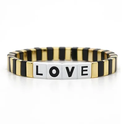Letter LOVE Bohemia Ins Handmade Charm Enamel Rainbow Tile Bracelet Women Colorful Painted Metal Bracelets Wholesale Jewelry - Metal Color: HDB047-4