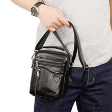 

New Men's Small Shoulder Messenger Bag Cell Phone Pouch Mini Totes Handbags Head Layer Cowhide Sports And Leisure Large-Capacity