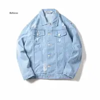 Buy 2021 Autumn Solid Casual Slim Men Denim Jacket Bomber Jacket Men Tearing Hole Cowboy Men Jean Jacket Hombre Online - Image 6
