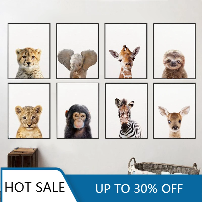 

Lion Zebra Elephant Giraffe Baby Animals Wall Art Canvas Painting Poster Print Safari Animals Picture Nursery Kids Room Decor