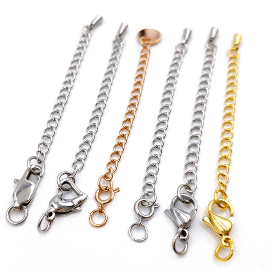 100pcs Extender Chain End Drops Lobster Clasps Stainless Steel Extended