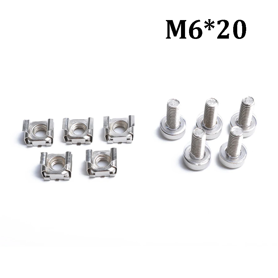 50 комплектов M6x20mm аппаратные гайки с квадратным отверстием и крепежные винты шайбы для серверной стойки и шкафа