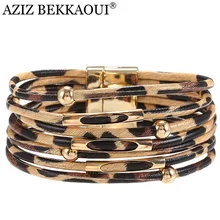AZIZ BEKKAOUI, мужской браслет, леопардовый принт, магнитная пряжка, кожаные браслеты для мужчин, классические мужские веревочные браслеты и подарок