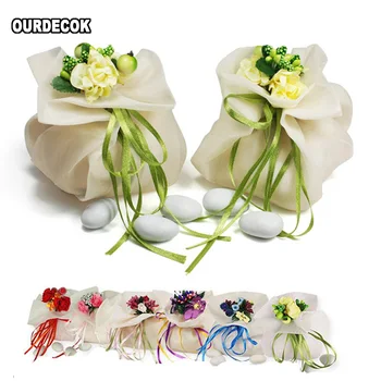 

200 Pieces Wedding Candy Souvenir Gift Bags Pouch With Flowers Ribbon Birthday Chocolate Bag Wedding Decoration By DHL/EMS
