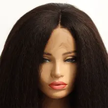 Dark Brown Yaki Straight Synthetic Lace Front Wig Heat Resistant Fiber Natural Hairline Middle Part Hair For Black Women Wigs