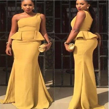 

African Ruched Mermaid Prom Dresses Simple Sleeveless One Shoulder Floor Length Evening Gown vestidos de gala