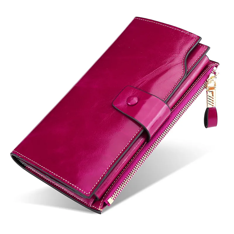 

2019 New Style RFID Anti-Theft Brush First Layer Leather Wallet Women's Oil Wax Leather Large Capacity Clutch Wallet Wholesale