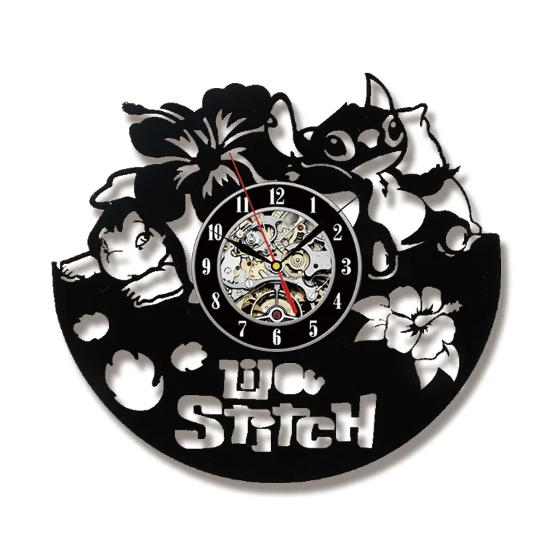 Lilo& Stitch виниловые выдалбливают виниловые часы украшения детской комнаты Настенные часы креативные настенные часы мультфильмы