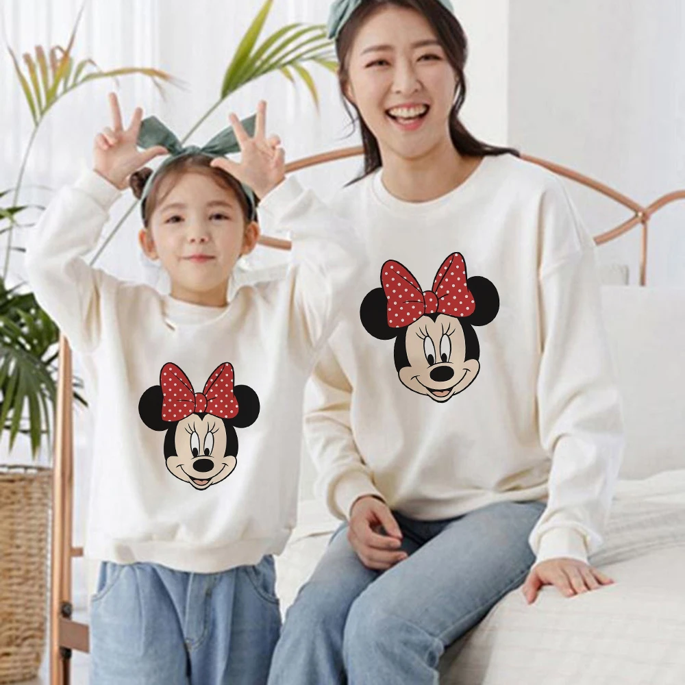 funny family christmas outfits Disney Red Spotted Minnie Mouse Hoodies Sweatshirt Cool Family Look Beautiful Mama Hoodies Tumblr Versatile Pullover Trendy matching family easter outfits