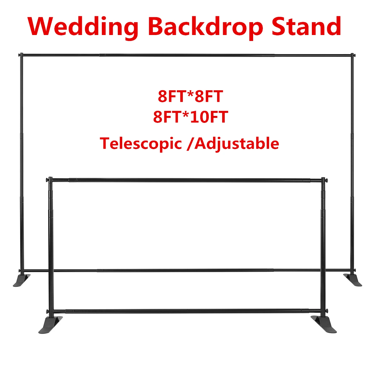 

10/8FT High Wedding Backdrop Pipe/Stand with Heavy Base Telescopic Adjustable Curtain Frame Photo Banner Backdrop Stand