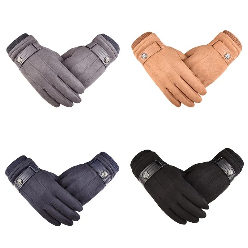 New High Quality Men Faux Suede Leather Mittens Winter Thicken Thermal Motorcycle Cycling Gloves Practical Anti-Slip Ski Gloves