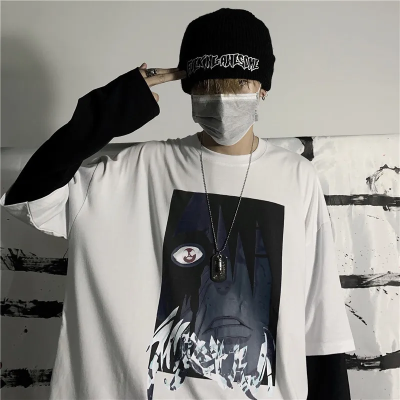 

Hip Hop Hoodie Men's Fashion Cartoon Printing Casual Loose Hoodies Mens Streetwear Wild O-collar Fake Two Sweatshirts Men