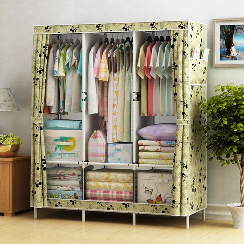 Simple Cloth Wardrobe Fabric Steel Tube Assembly Closet Bedroom Clothes Hanging Storage Wardrobe Dormitory Storage Cabinet 4