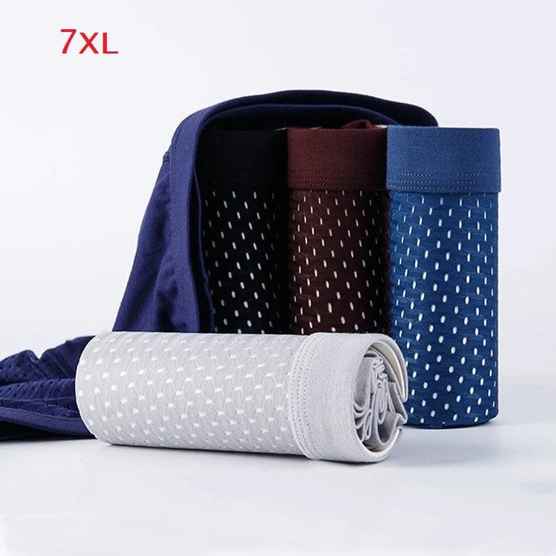 

3pcs/Lot Men'S Underwear Man Boxer Summer Ice Network Mesh Breathable Sexy Youth Boxer Bamboo Ventilate Shorts Four shorts 7XL