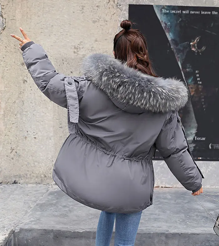 Женская зимняя короткая парка, пальто Mujer, парки с капюшоном, зимнее пальто, женская Свободная парка с меховым воротником, Куртки Оверсайз с хлопковой подкладкой