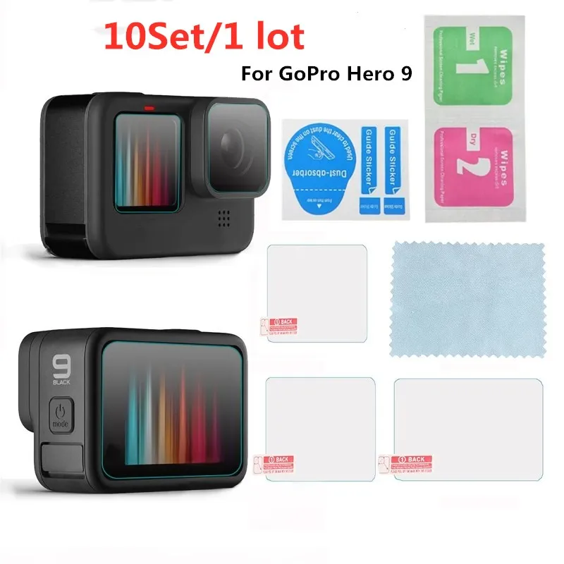 

10set/lot 3pcs 9H Tempered Glass Screen Film+ Lens Protector Film for GoPro hero 9 Black