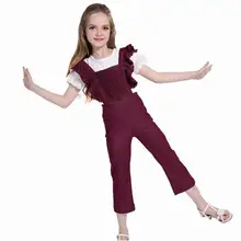 Плотный Комбинезон для девочек детские штаны, джинсы винно-красного цвета, темно-синий Модный комбинезон, одежда для малышей От 3 до 7 лет, E6151