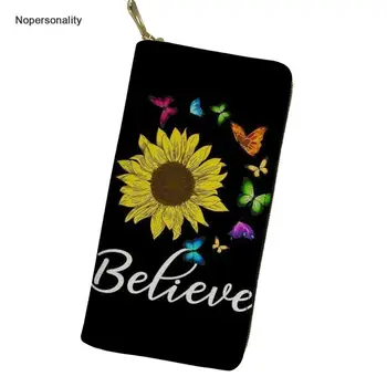 

Nopersonality Black Sunflower Print Leather Wallets for Women Long Female Zipper Coin Purse Luxury Female Clutch Hand Bags