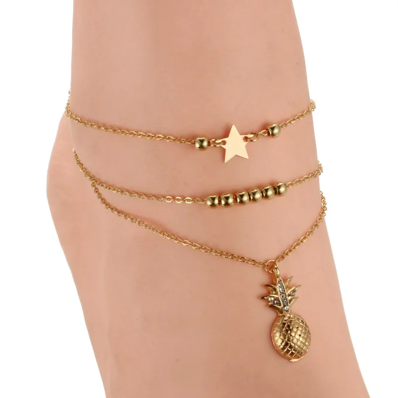 

2019 Summer Ankle Chain Star Pineapple Pendant Anklet Beaded Beach Foot Jewelry Fashion Style Anklets for Women Foot Bracelet