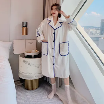 

Wmyqdlq 2020 Couple Flannel Homewear Nightgown Autumn and Winter New Products Lapel Comfortable One Size