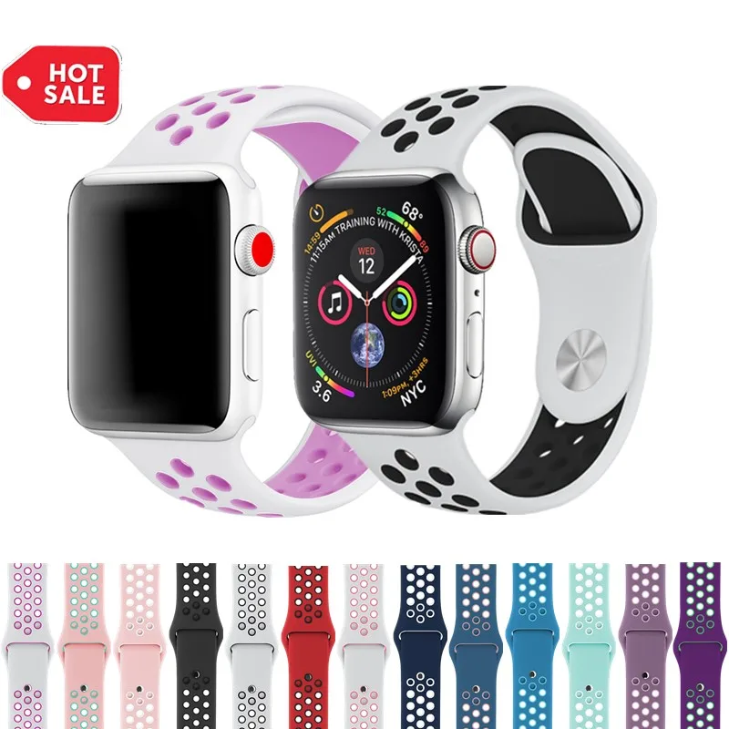 Спортивный силиконовый сменный Браслет для Apple watch 4 5 3 2 1 дышащая повязка correa 40 44 42