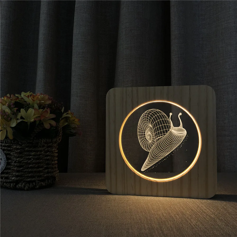 

Snails Hexapod 3D LED Arylic Wooden Night Lamp Table Light Switch Control Carving Lamp for Children's Room Decoration Gift