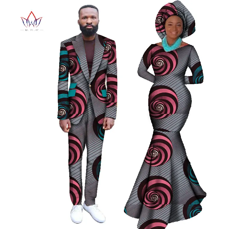 Африканские платья для женщин Африканское платье Bazin Riche женское Макси платье и мужской повседневный Блейзер комплект из 2 предметов плюс Размер 6XL WYQ59