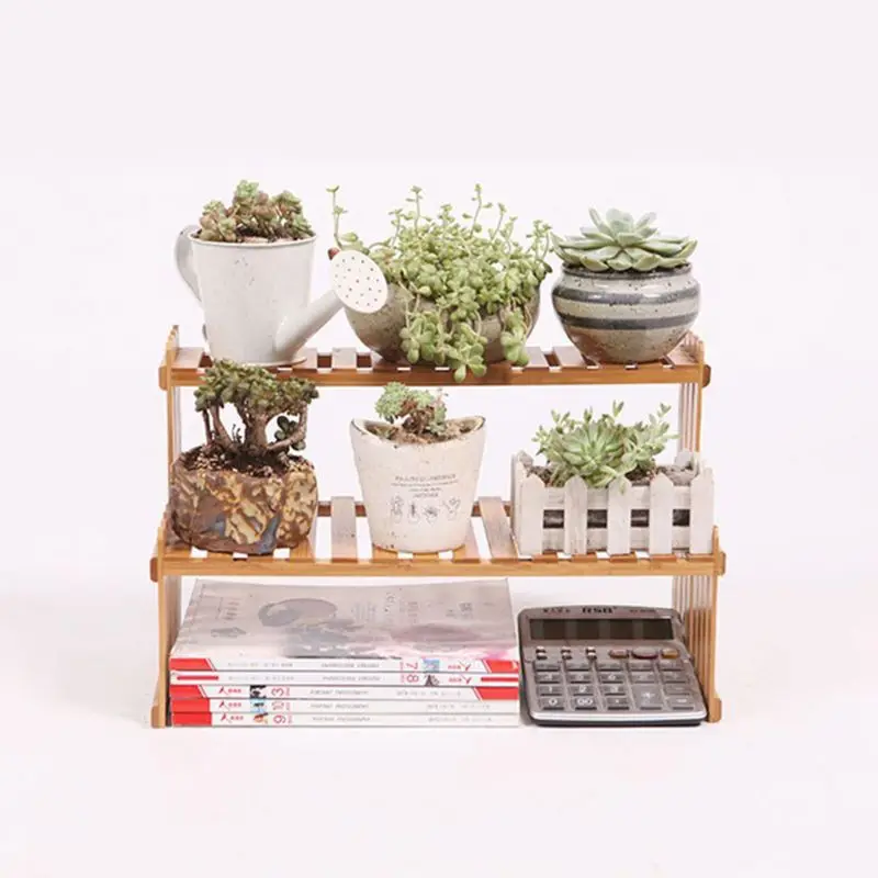 Plant Shelf Flower Display Stand Bamboo Wood Storage Rack Garden Organizer