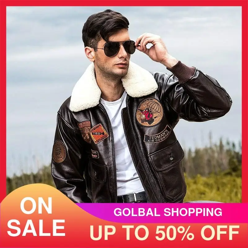 Мужская кожаная куртка пилот USAF коричневая из натуральной воловьей кожи с