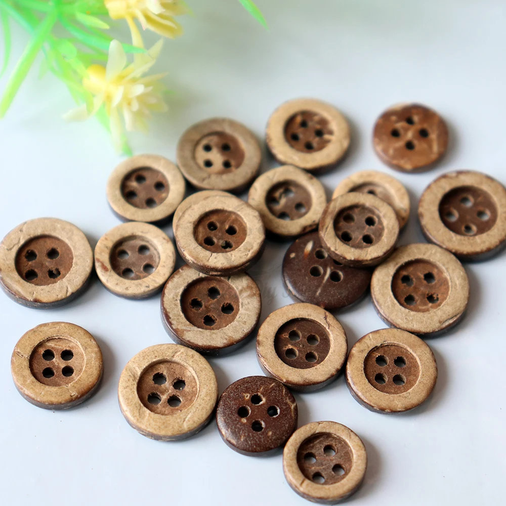 10mm - 20mm 4 holes Wide Edge Coconut Sewing Buttons for Clothing Baby Kids Cotton Linen Craft Decorative Accessories C0201-003 2