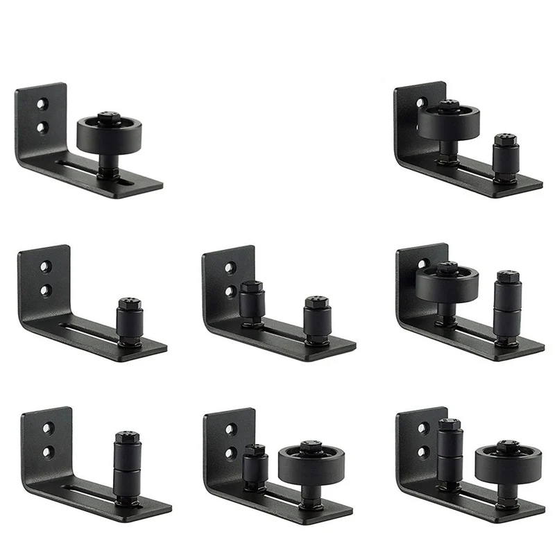 

Adjustable Wall Mount Guide with 8 Different Setups for Barn Door Hardware - Black Powder Coated - Flush Bottom - Perfect Fit Fo