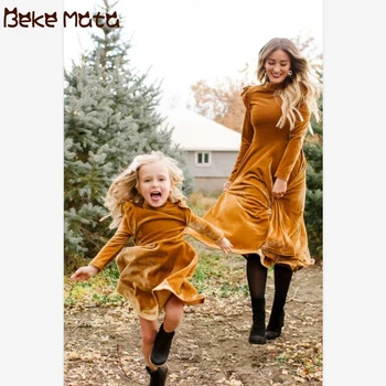 

Mother Daughter Dresses Long Sleeve Mommy And Me Clothes Solid Family Look Mother Daughter Clothes Korean Velvet Family Outfits