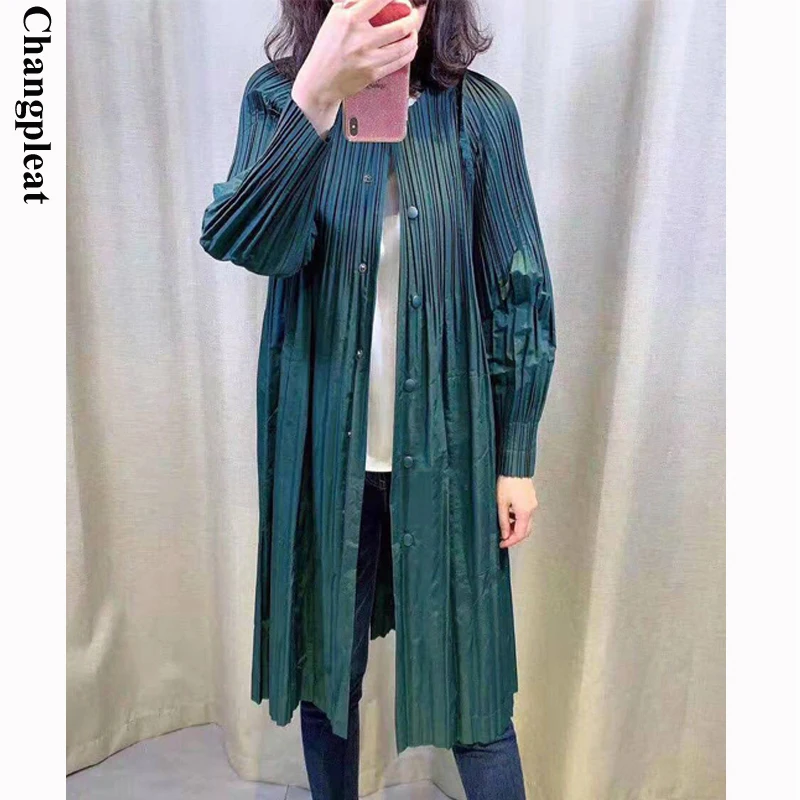 Changpleat осенний Женский Тренч Miyak плиссированный модный однотонный длинный рукав свободный большой размер однобортные пальто Tide T970