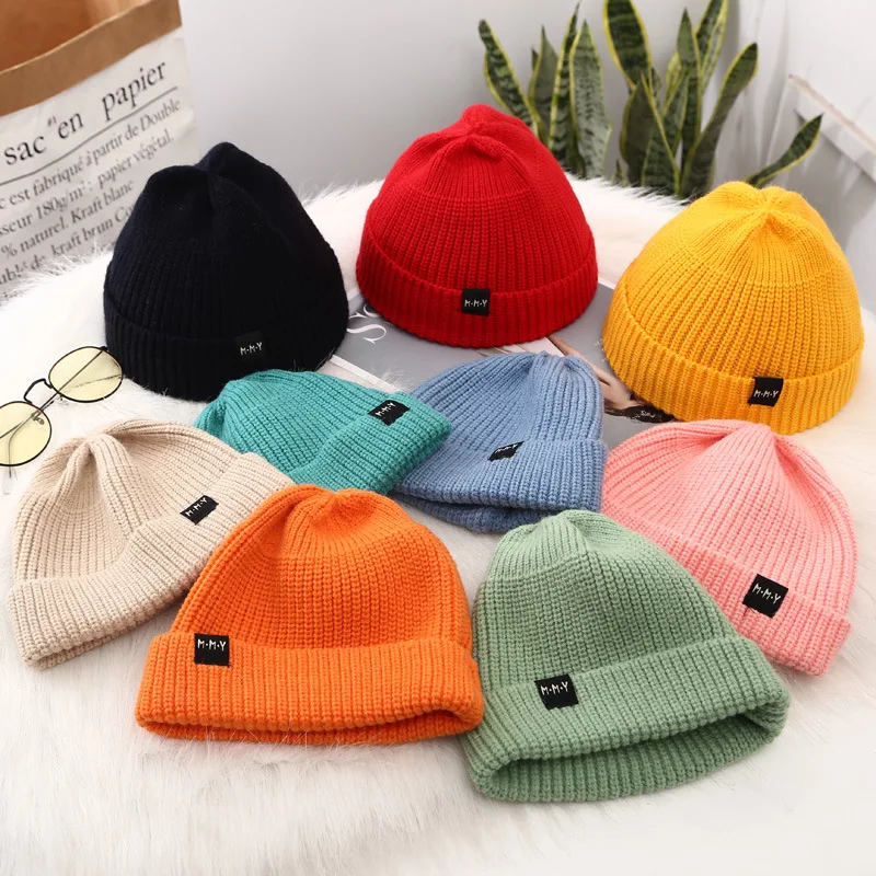 

Korean-style Wool Cap Autumn & Winter Candy-Colored Skullcap Set of Head Cap Thin Men And Women Children Warm Knitted Hat Fashio