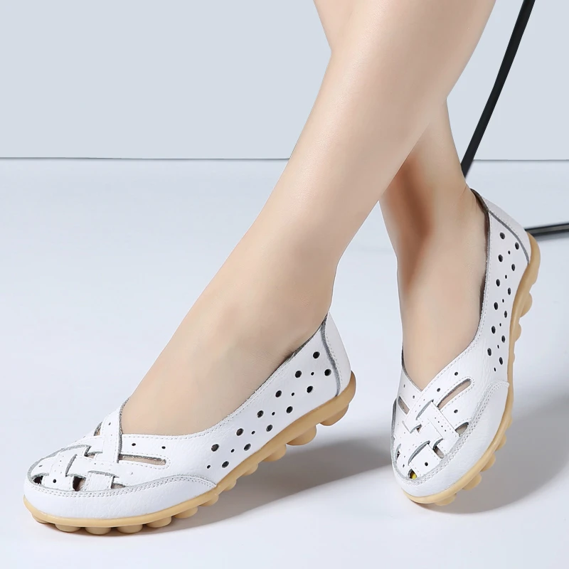 Женские балетки из натуральной кожи на плоской подошве|Обувь без каблука| |