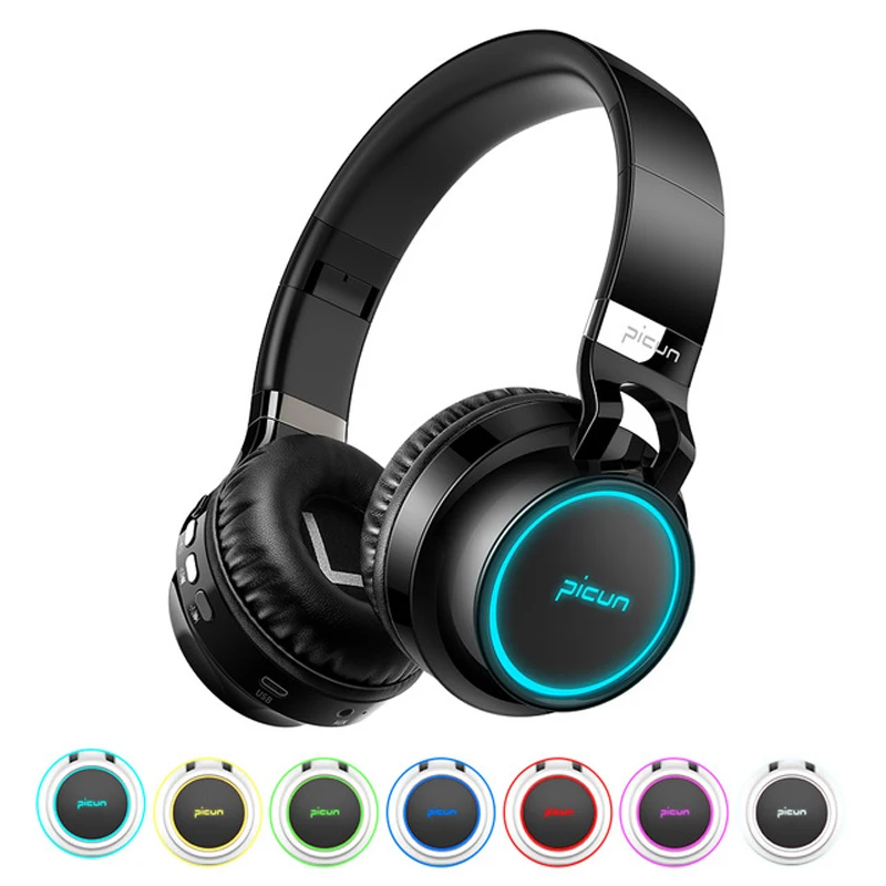 

Picun Wireless Headphones Bluetooth Headphone Support 7 Colors Glowing 24 Hours Working Time MP3 Player With MIC For Phone PC