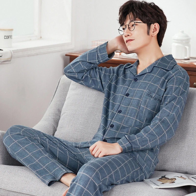 Осенняя пижама из чистого хлопка Мужская пикантная в современном стиле мягкая и