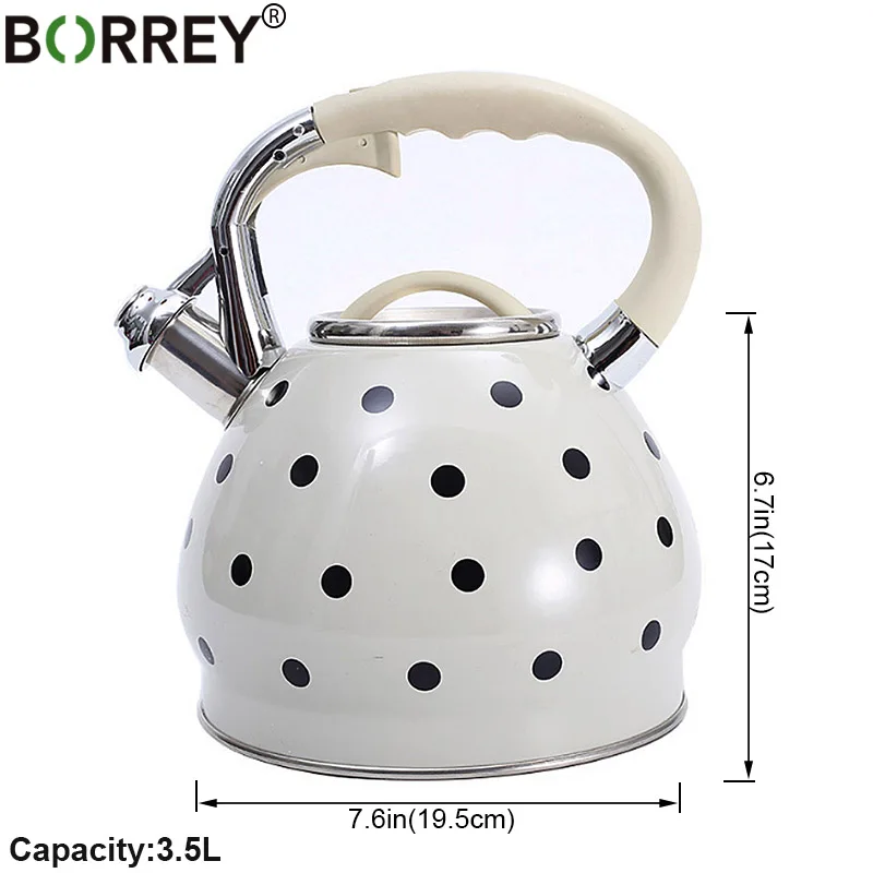 BORREY 3.5L Kettle Teapot Stainless Steel Whistle Kettle Gas Stove Cooker Metal Whistling Kettle Pot Bouilloire Induction Cooker