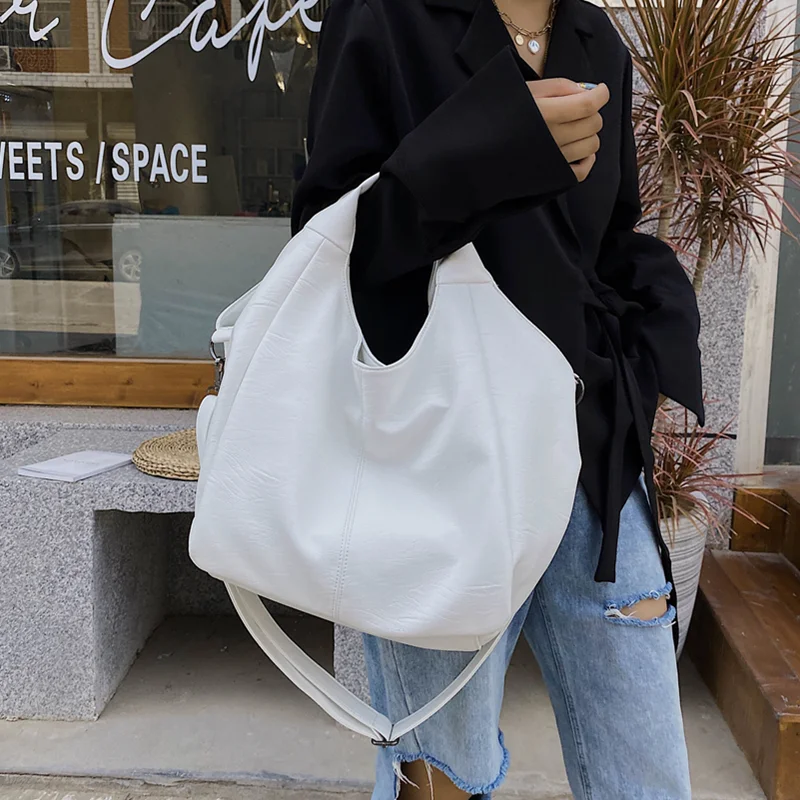 Women White Handbag Big Soft Pu Leather Shopper Shoulder Bag Large Capacity  Casual Tote Bags Ladies Crossbody Hobo Bag Grand Sac - Shoulder Bags -  AliExpress