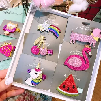 

Instagram's new Korean children's hair accessories head accessories baby sequins rainbow unicorn side pin hair clip fashion pers