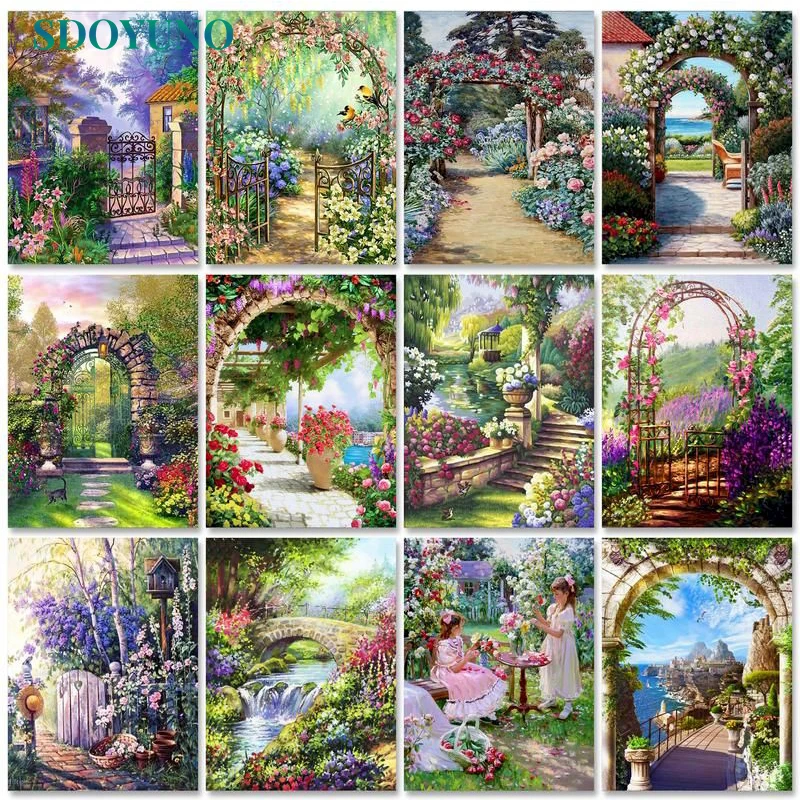 Description Picture 2 of itemPhotoCustom Paint By Numbers Kits On Canvas Garden Scenery DIY Frame 60x75cm Oil Painting By Numbers Landscape Home Decor