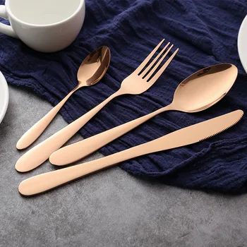 

Rose Gold Cutlery Set Western 16/24 Stainless Steel Tableware Home Spoon Fork Knife Chopsticks Kit Dinnerware Sets tableware