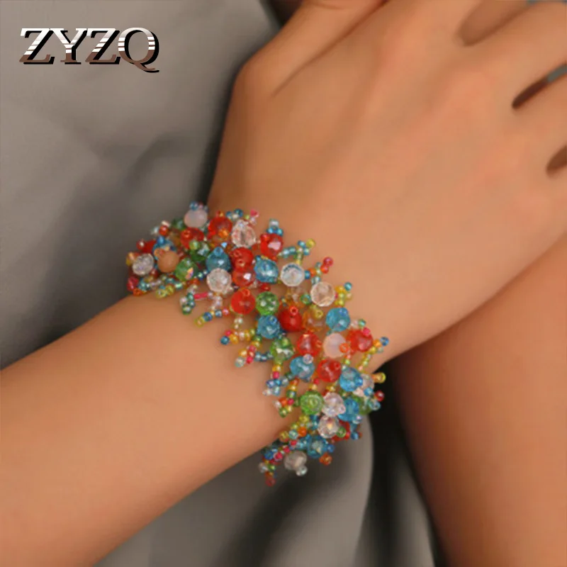 

ZYZQ Superb Exquisite Enthic Bohemia Stylish Bracelets For Women With Shiny Colorful Stone Setting Fashion Beads Bracelets